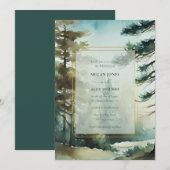 Rustic Pine Forest Waterverf huwelijksuitnodiging Kaart (Voorkant / Achterkant)