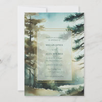 Rustic Pine Forest Waterverf huwelijksuitnodiging