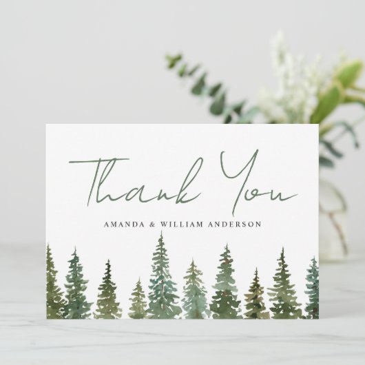 Rustic Pine Forest Wedding Bedankt (Staand voorkant)