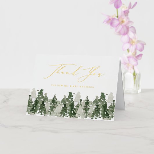 Rustic Pine Forest Wedding Bedankt Folie Wenskaart (Orchidee)