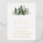 Rustic Pine Forest Wedding Folie Uitnodiging Briefkaart (Voorkant)