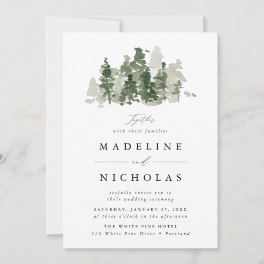 Rustic Pine Forest Wedding Invitation Kaart (Voorkant)