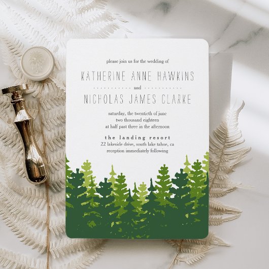 Rustic Pine Forest Wedding Invitation Kaart