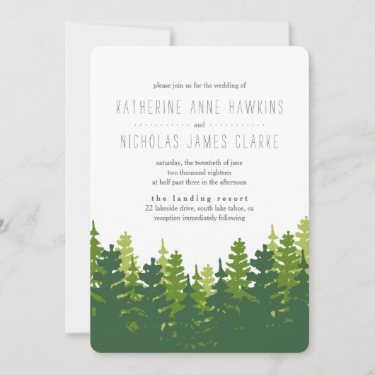 Rustic Pine Forest Wedding Invitation Kaart (Voorkant)