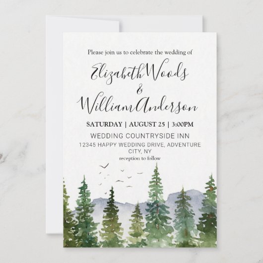 Rustic Pine Forest Wedding Kaart (Voorkant)