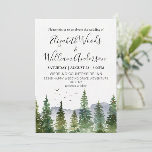 Rustic Pine Forest Wedding Kaart (Staand voorkant)