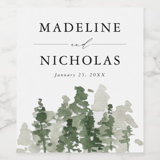 Rustic Pine Forest Wedding Wijn Etiket (Enkel label)