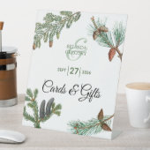 Rustic Pine Greenery Wedding Cards & Gifts Reclamebord Met Voetstuk (Insitu)