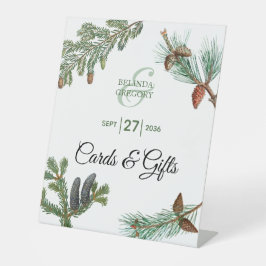 Rustic Pine Greenery Wedding Cards & Gifts Reclamebord Met Voetstuk