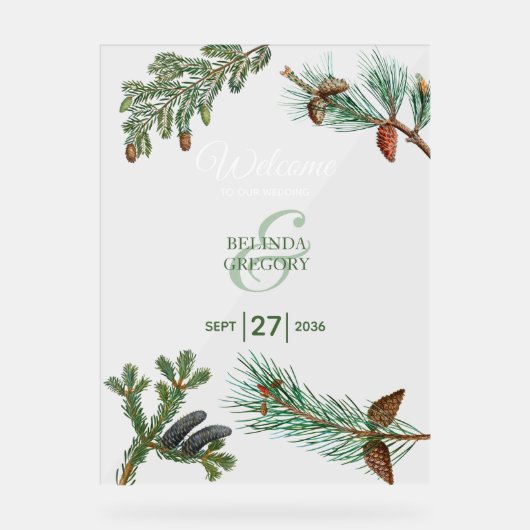 Rustic Pine Greenery Wedding Welcome Sign Acryl Bord (Voorkant)