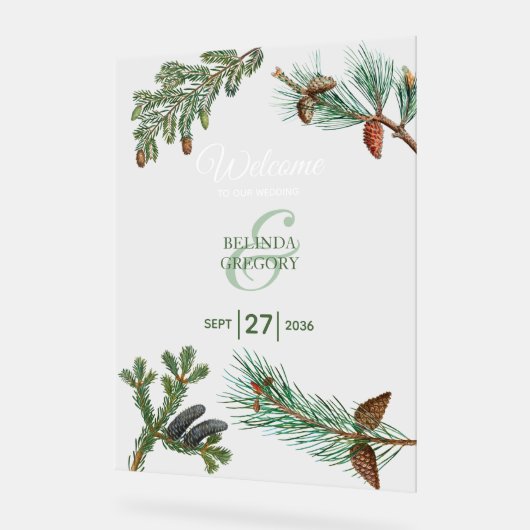 Rustic Pine Greenery Wedding Welcome Sign Acryl Bord (Hoek)