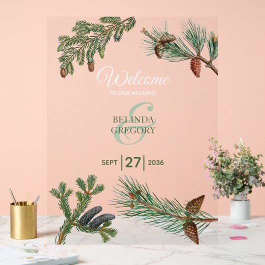Rustic Pine Greenery Wedding Welcome Sign Acryl Bord (Huwelijk)