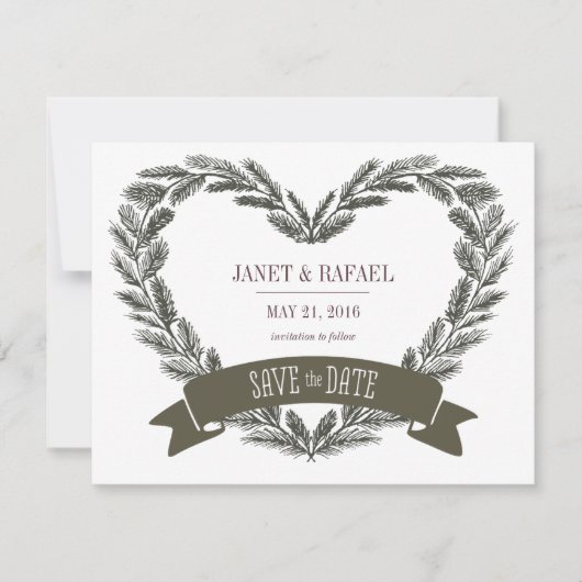 Rustic Pine Heart Save the Date Card (Voorkant)