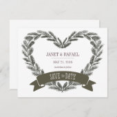 Rustic Pine Heart Save the Date Card (Voorkant / Achterkant)