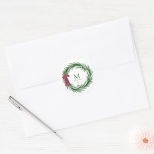 Rustic Pine Holiday Wreatmonogram Familienaam Ronde Sticker