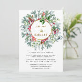 Rustic Pine, Holly en Berry Wreath Wedding Kaart (Staand voorkant)
