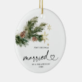 Rustic Pine Leaf First Kersthuwelijk Ornament (Rechts)