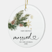 Rustic Pine Leaf First Kersthuwelijk Ornament (Links)