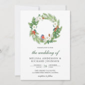 Rustic Pine Leaves Floral Wreator Kerstbruiloft Kaart (Voorkant)