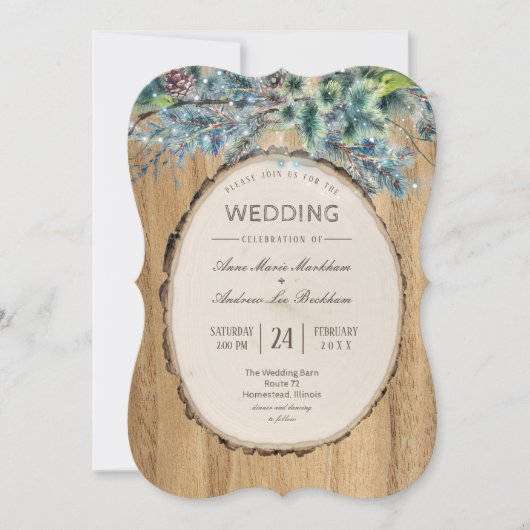Rustic Pine Lodge Winter Wedding Kaart (Voorkant)