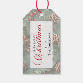 Rustic Pine Merry Christmas Kalligrafie Cadeaulabel (Voorkant)