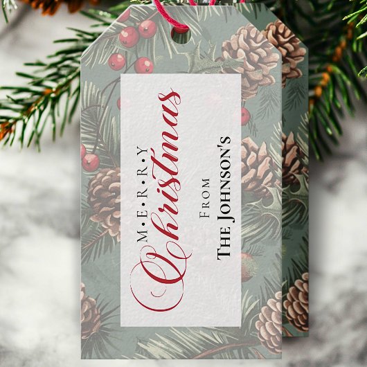 Rustic Pine Merry Christmas Kalligrafie Cadeaulabel