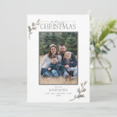 Rustic Pine Merry Family Neutral foto Feestdagenkaart (Staand voorkant)