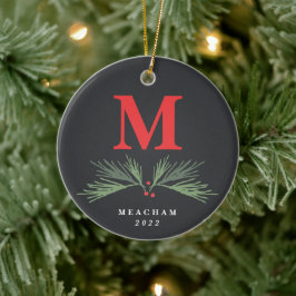 Rustic Pine Monogram met kerstmis Keramisch Ornament