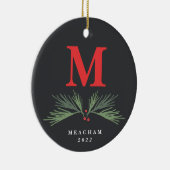 Rustic Pine Monogram met kerstmis Keramisch Ornament (Rechts)