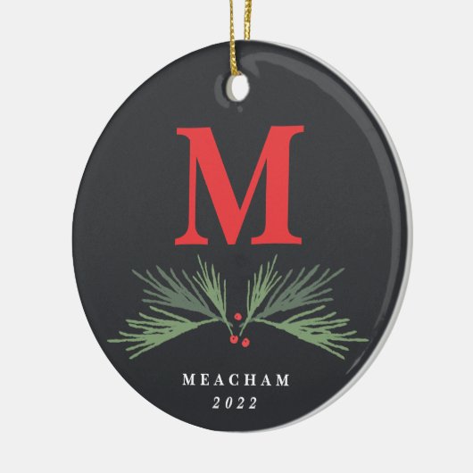 Rustic Pine Monogram met kerstmis Keramisch Ornament (Links)