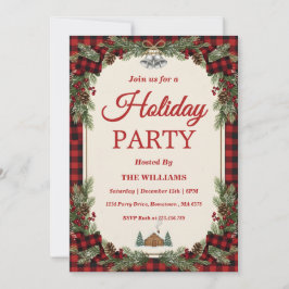 Rustic Pine & Plaid Holiday Party Kaart