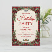 Rustic Pine & Plaid Holiday Party Kaart (Staand voorkant)