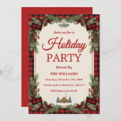 Rustic Pine & Plaid Holiday Party Kaart (Voorkant / Achterkant)