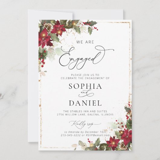 Rustic Pine Poinsettia Engagement Party Kaart (Voorkant)