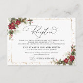 Rustic Pine Poinsettia Floral kerstbruiloft Informatiekaartje (Voorkant)