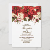 Rustic Pine Poinsettia Floral kerstbruiloft Kaart (Voorkant)