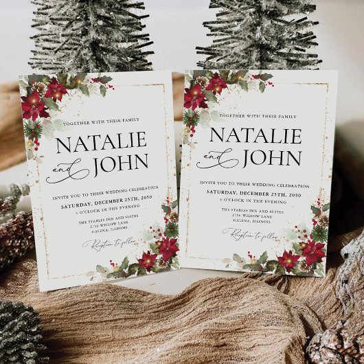 Rustic Pine Poinsettia Floral kerstbruiloft Kaart