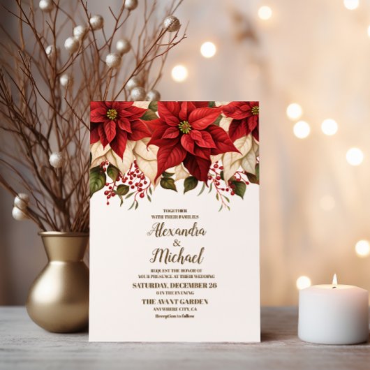 Rustic Pine Poinsettia Floral kerstbruiloft Kaart