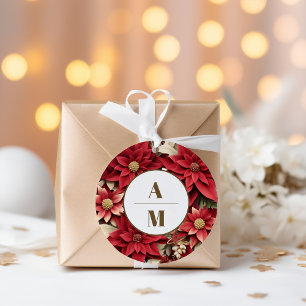 Rustic Pine Poinsettia Floral kerstbruiloft Ronde Sticker