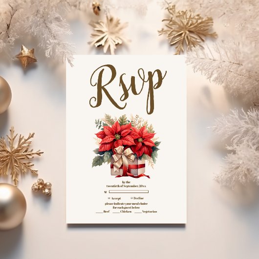 Rustic Pine Poinsettia Floral kerstbruiloft RSVP Kaartje