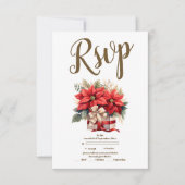 Rustic Pine Poinsettia Floral kerstbruiloft RSVP Kaartje (Voorkant)