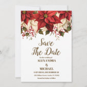 Rustic Pine Poinsettia Floral kerstbruiloft Save The Date (Voorkant)