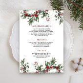 Rustic Pine Red Floral Christmas Wedding Details Informatiekaartje