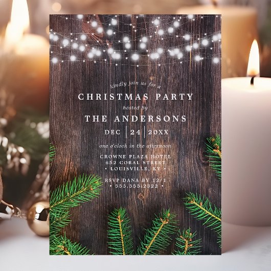 Rustic Pine String Lights Wood Kerstfeest Kaart