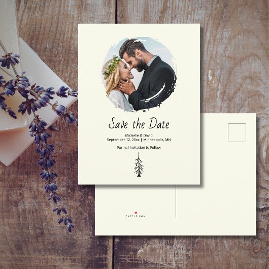 Rustic Pine Tree Boho Ivory Wedding Aankondigingskaart