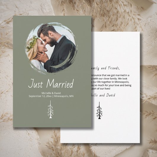 Rustic Pine Tree Boho Sage Casual Photo Wedding Aankondiging