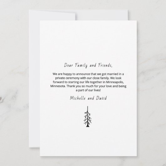Rustic Pine Tree Boho Sage Casual Photo Wedding Aankondiging (Achterkant)