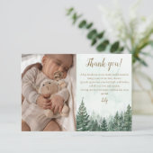 Rustic Pine Tree Forest Baby shower Foto Bedankkaart (Staand voorkant)