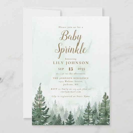Rustic Pine Tree Forest Baby shower Sprinkle Kaart (Voorkant)