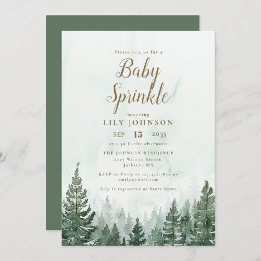 Rustic Pine Tree Forest Baby shower Sprinkle Kaart (Voorkant / Achterkant)